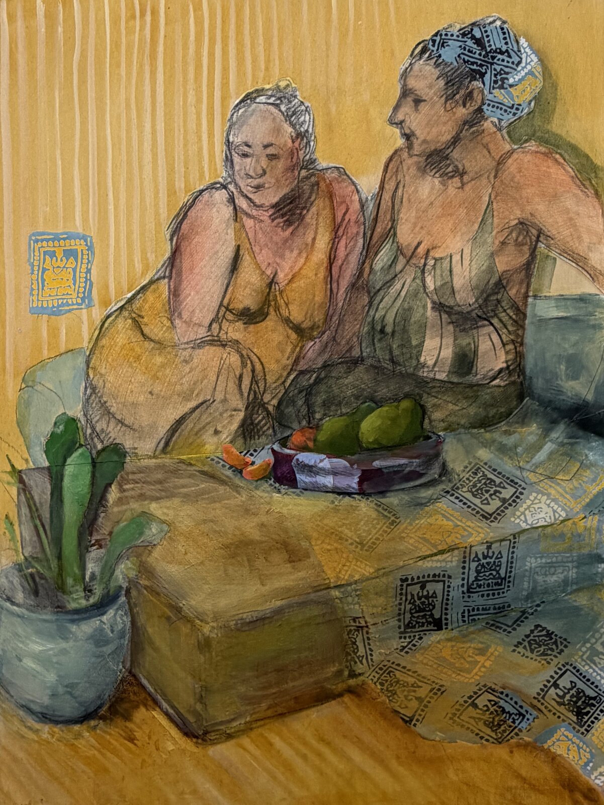 Two ladies, fruit painting by Livia Zirkel